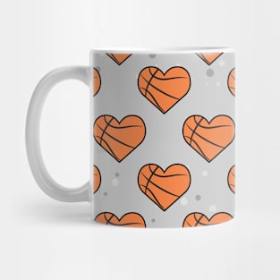 Basketball Ball Texture In Heart Shape - Seamless Pattern On Grey Background Mug